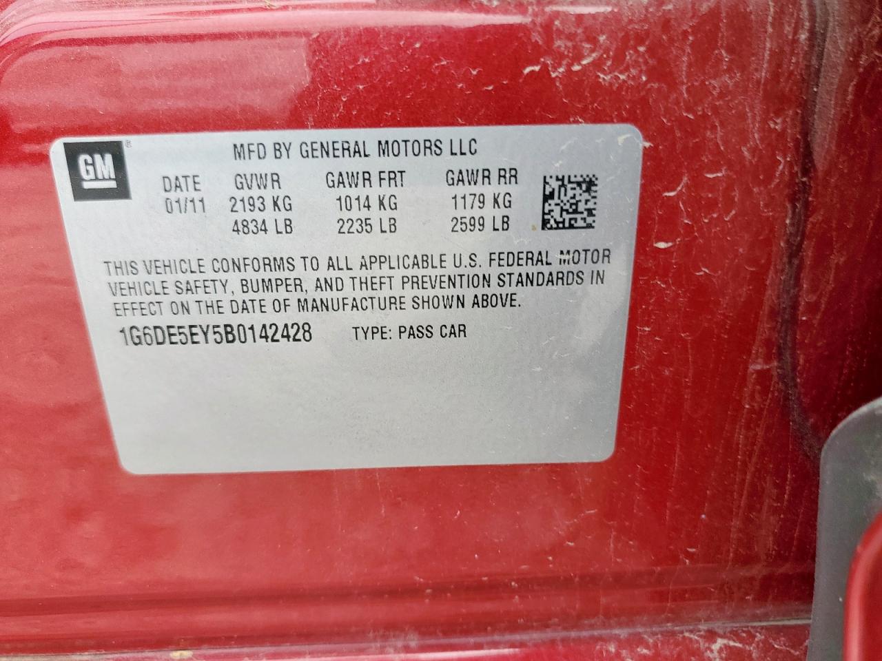 2011 Cadillac Cts Luxury Collection VIN: 1G6DE5EYSB0142428 Lot: 62267865