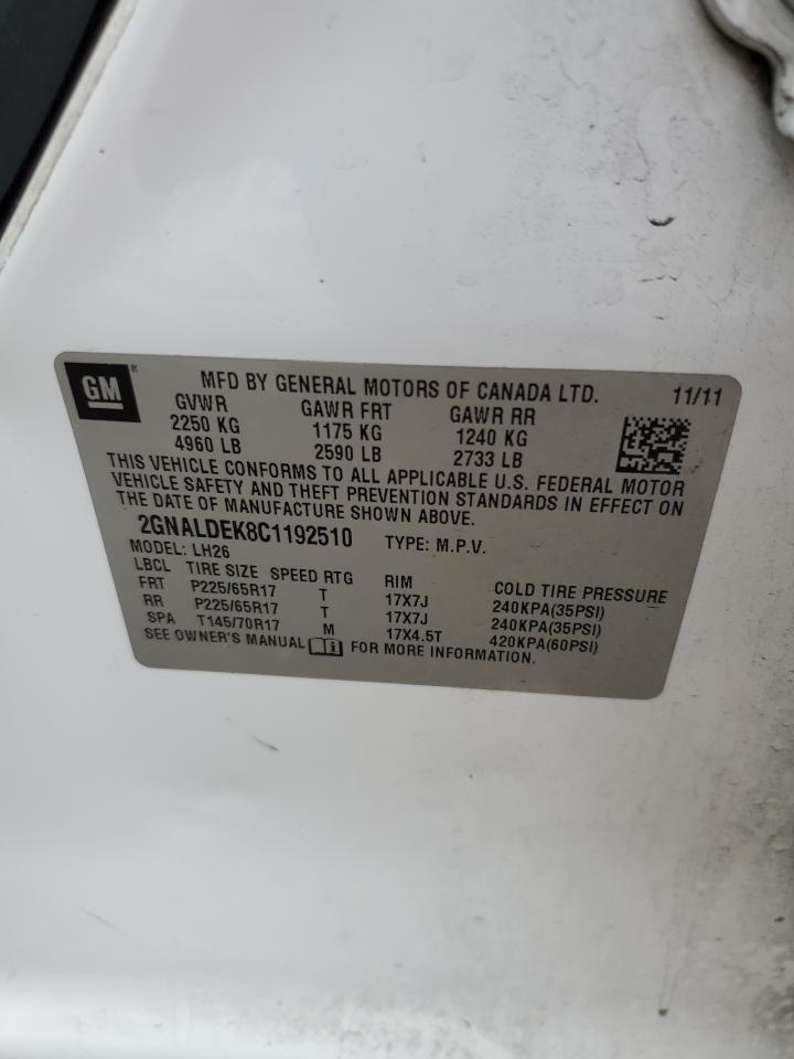 2012 Chevrolet Equinox Lt VIN: 2GNALDEK8C1192510 Lot: 62113465