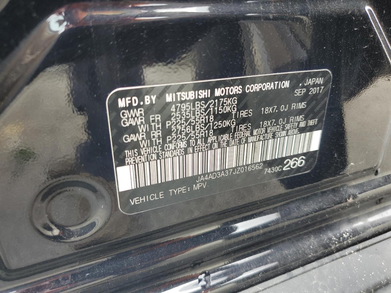 2018 Mitsubishi Outlander Se VIN: JA4AD3A37JZ016562 Lot: 62950635