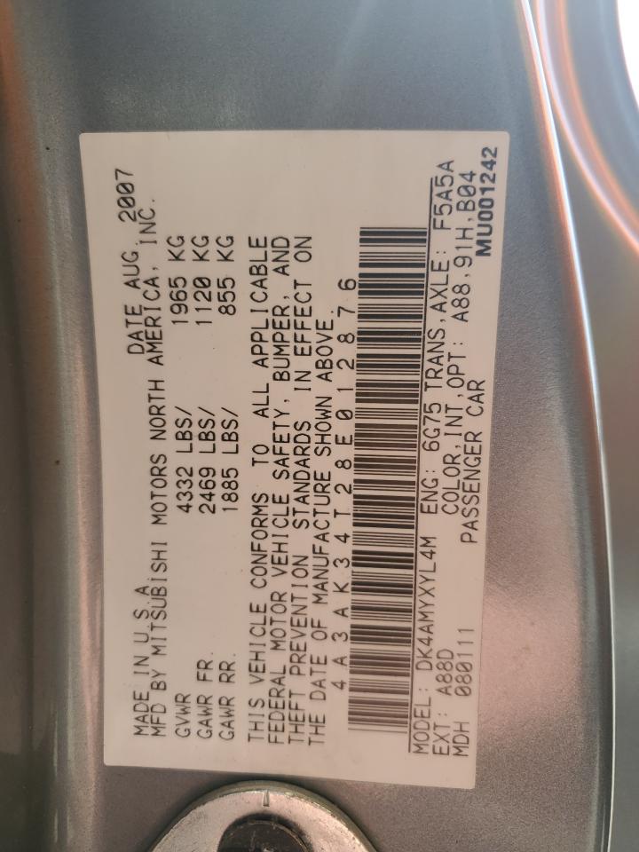 2008 Mitsubishi Eclipse Gt VIN: 4A3AK34T28E012876 Lot: 62543945