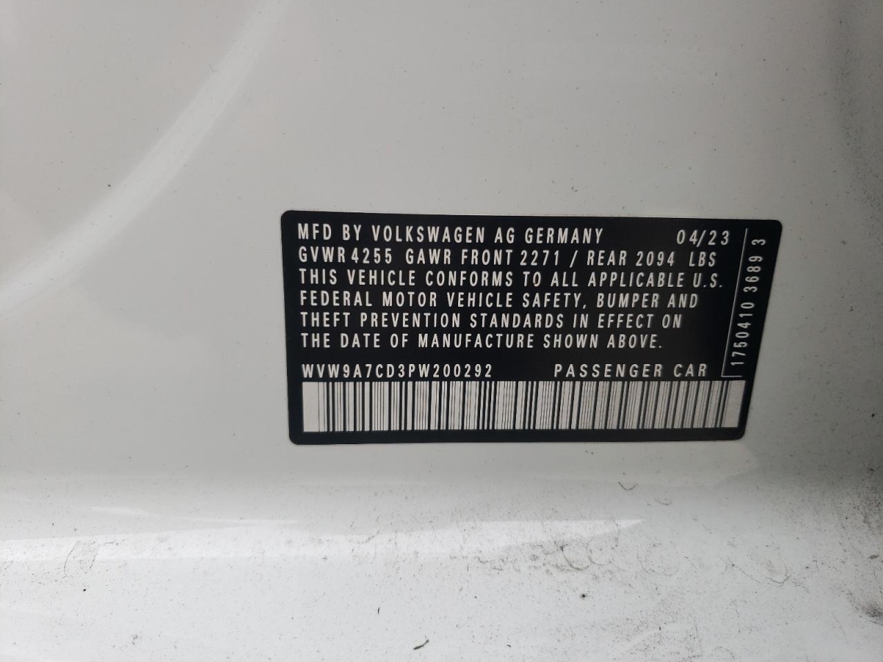 2023 Volkswagen Gti 40Th Anniversary VIN: WVW9A7CD3PW200292 Lot: 62458255