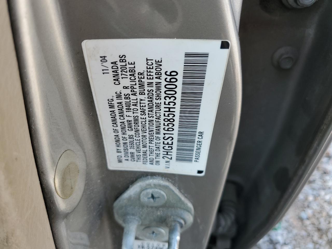 HONDA CIVIC 2005 VIN 2HGES16585H530066 фото 12
