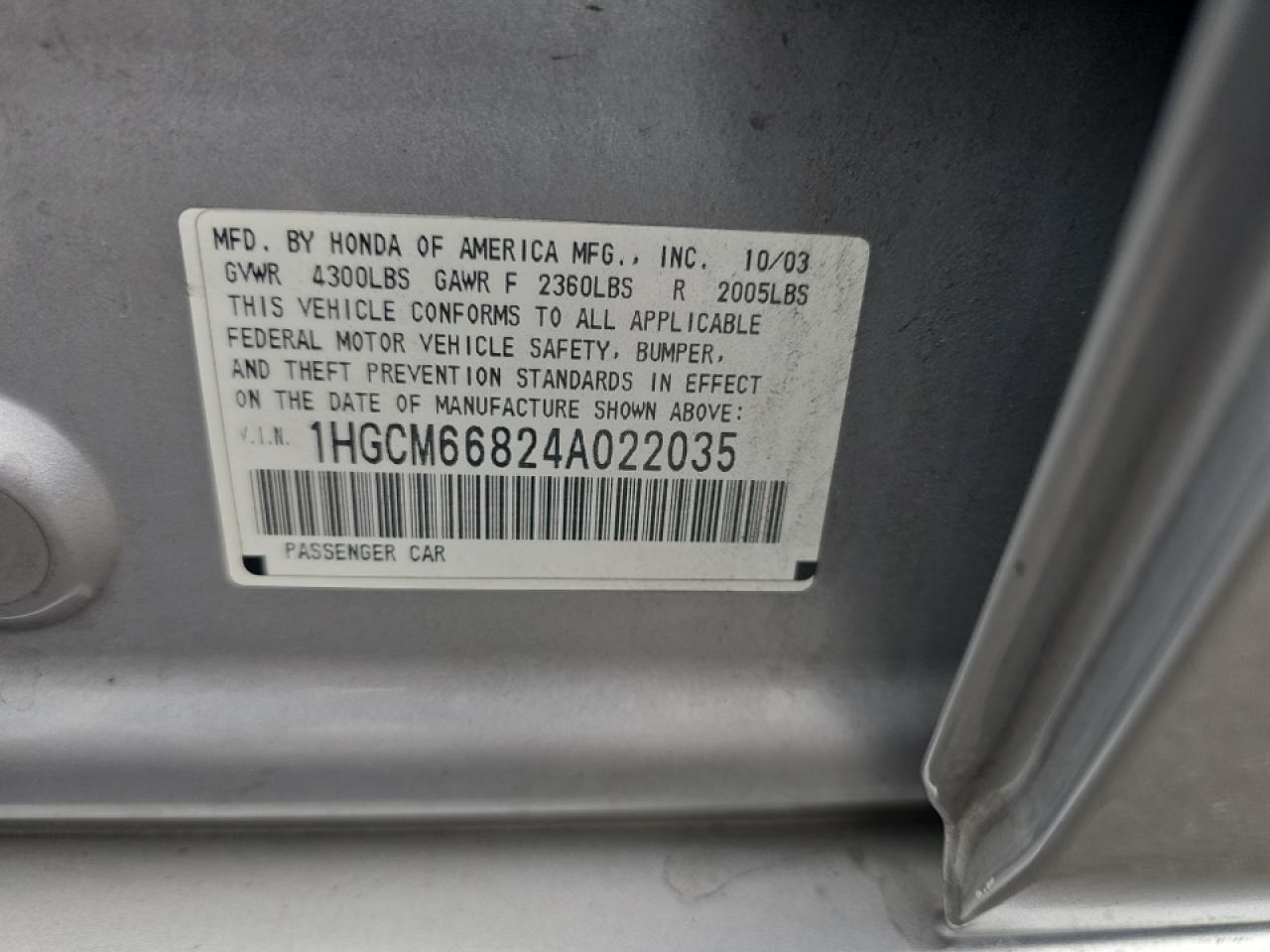 1HGCM66824A022035 2004 Honda Accord Ex