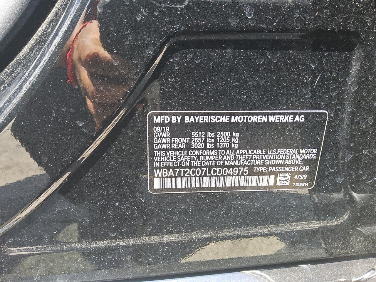 2020 BMW 740 I VIN: WBA7T2C07LCD04975 Lot: 60989495