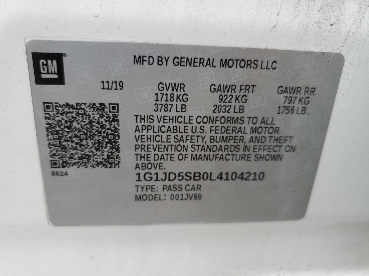 2020 Chevrolet Sonic Lt VIN: 1G1JD5SB0L4104210 Lot: 60839145