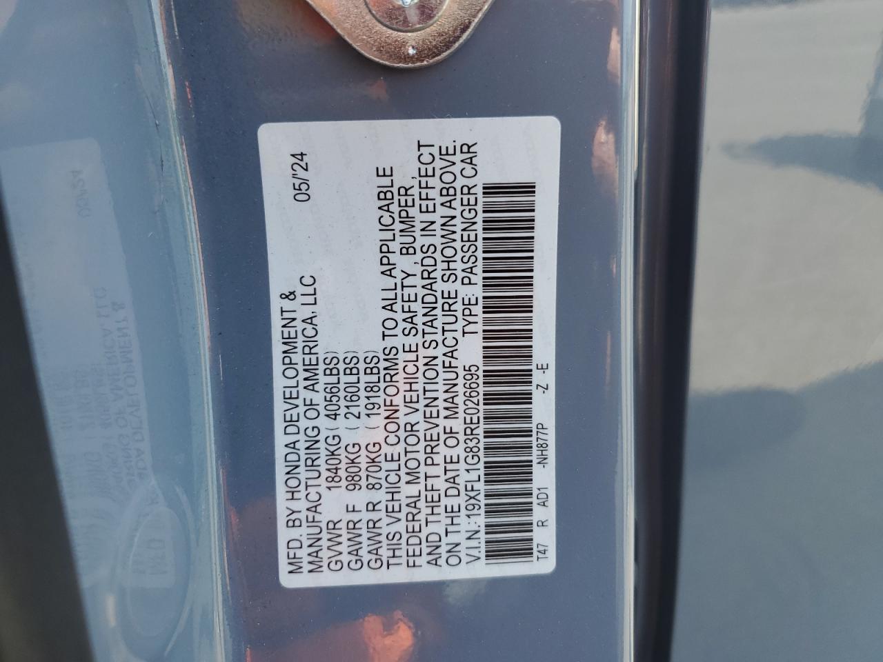 2024 Honda Civic Sport Touring VIN: 19XFL1G83RE026695 Lot: 60851245