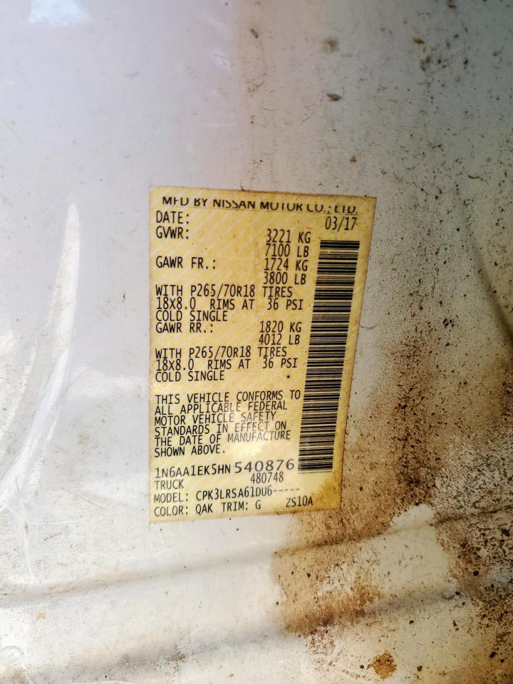 2017 Nissan Titan S VIN: 1N6AA1EK5HN540876 Lot: 62678365
