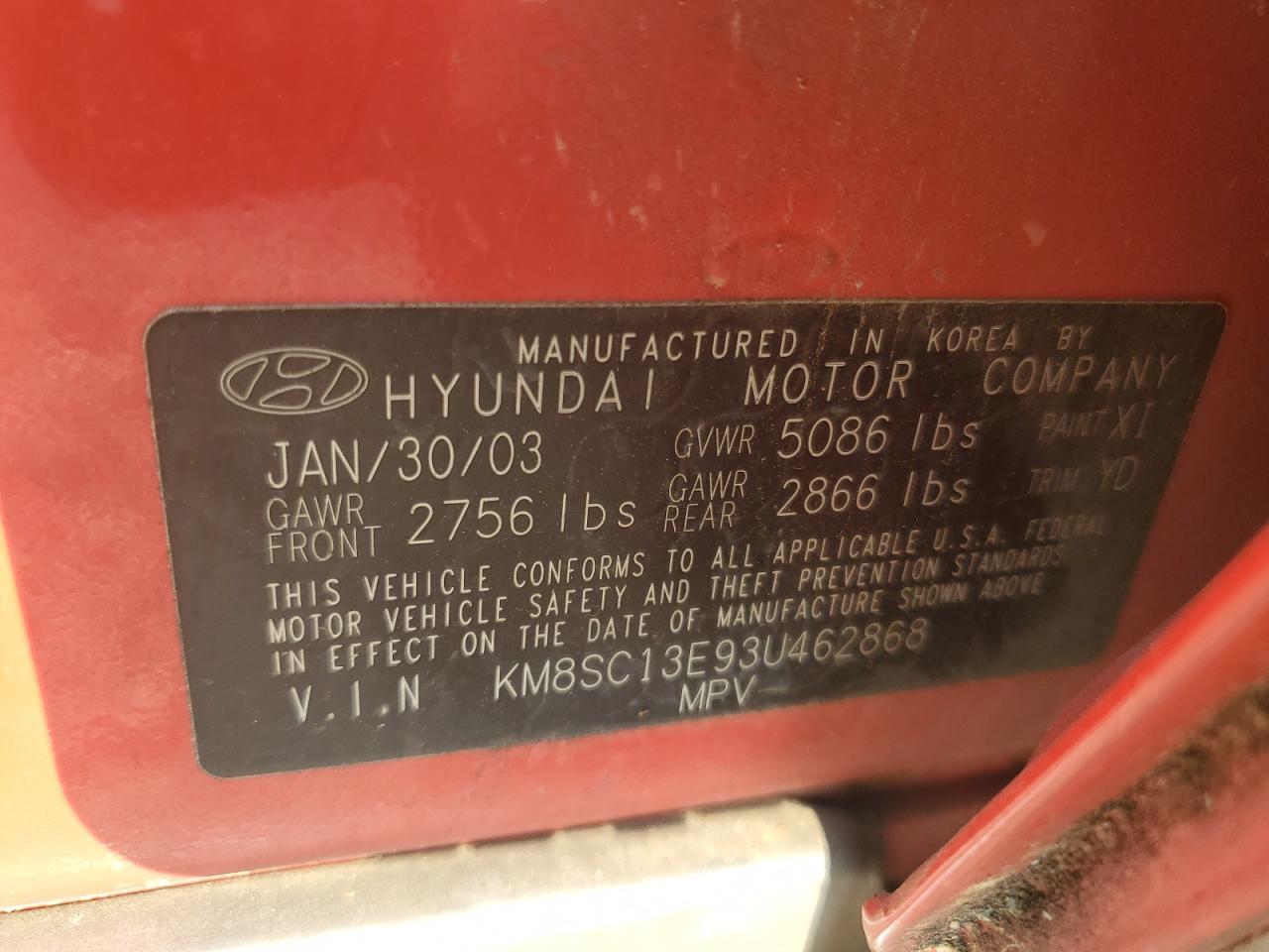 2003 Hyundai Santa Fe Gls VIN: KM8SC13E93U462868 Lot: 59772985