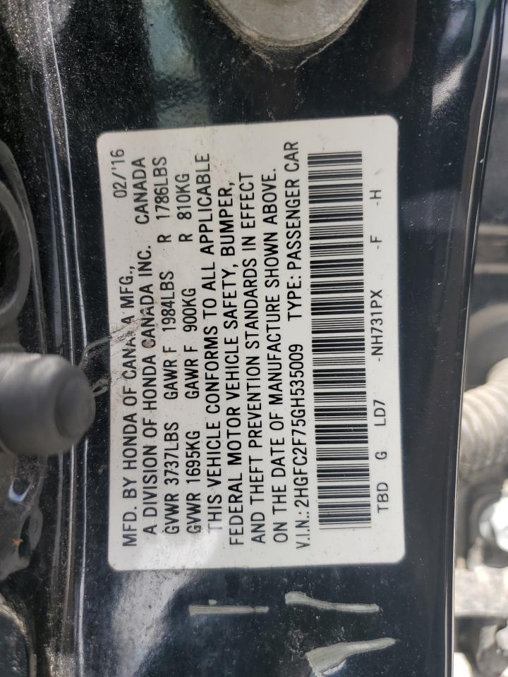 2016 Honda Civic Ex VIN: 2HGFC2F75GH535009 Lot: 60332515