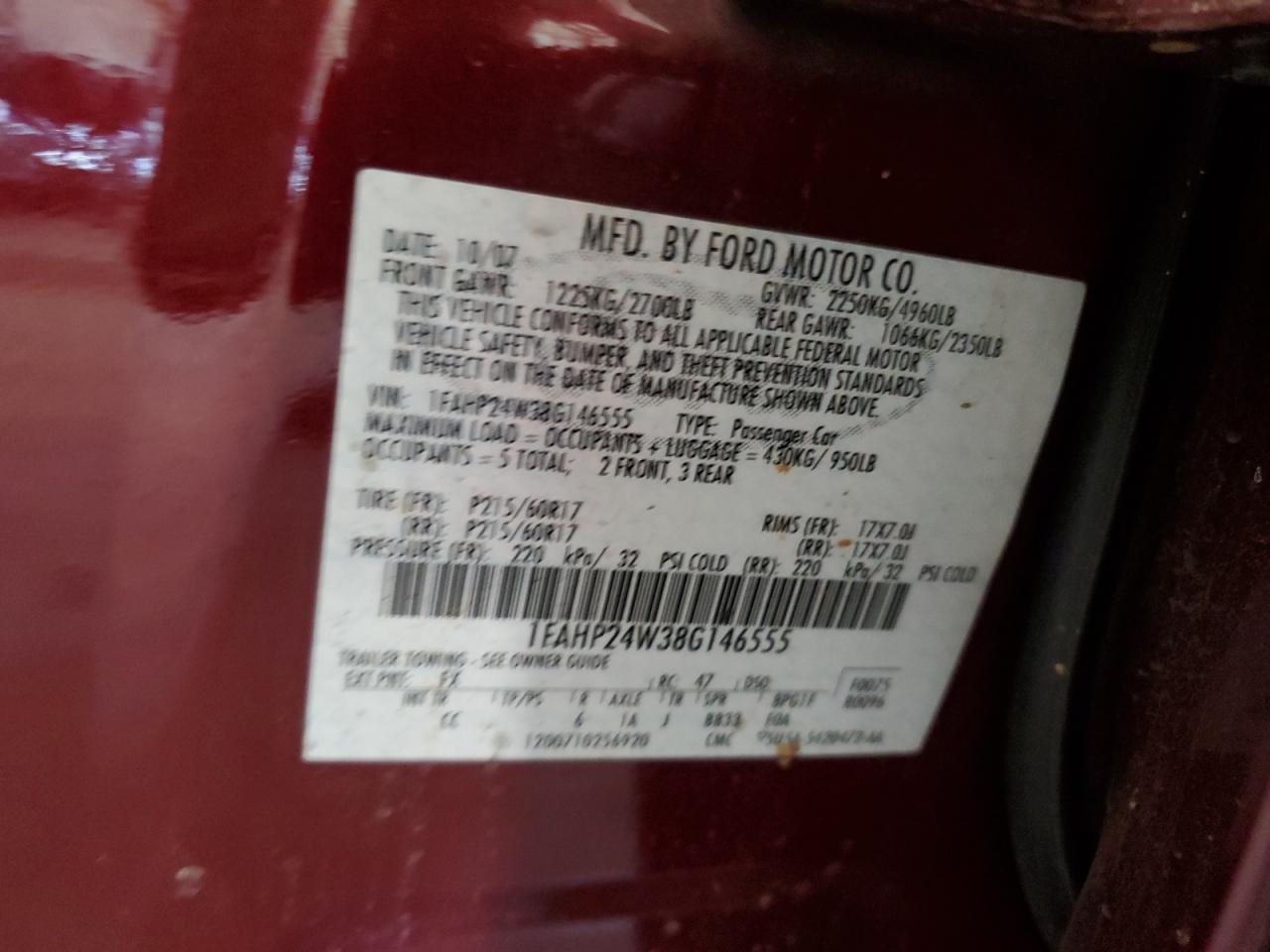 2008 Ford Taurus Sel VIN: 1FAHP24W38G146555 Lot: 62092825