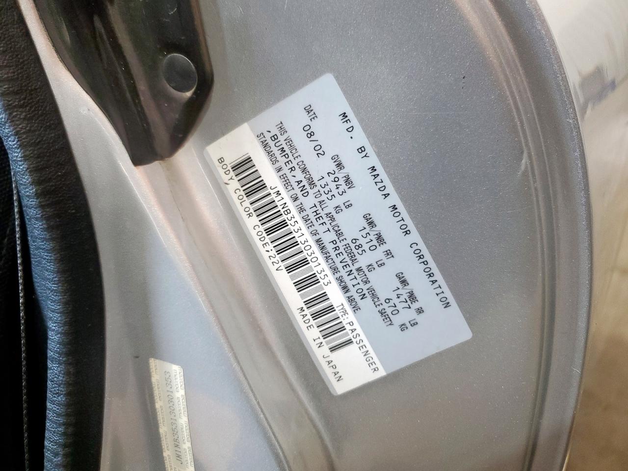 2003 Mazda Mx-5 Miata Base VIN: JM1NB353130301353 Lot: 62948325
