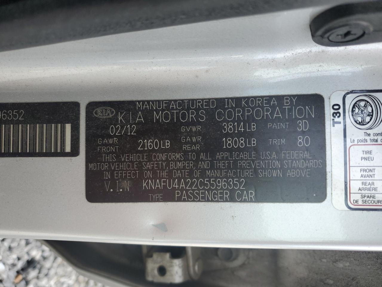 2012 Kia Forte Ex VIN: KNAFU4A22C5596352 Lot: 62593345