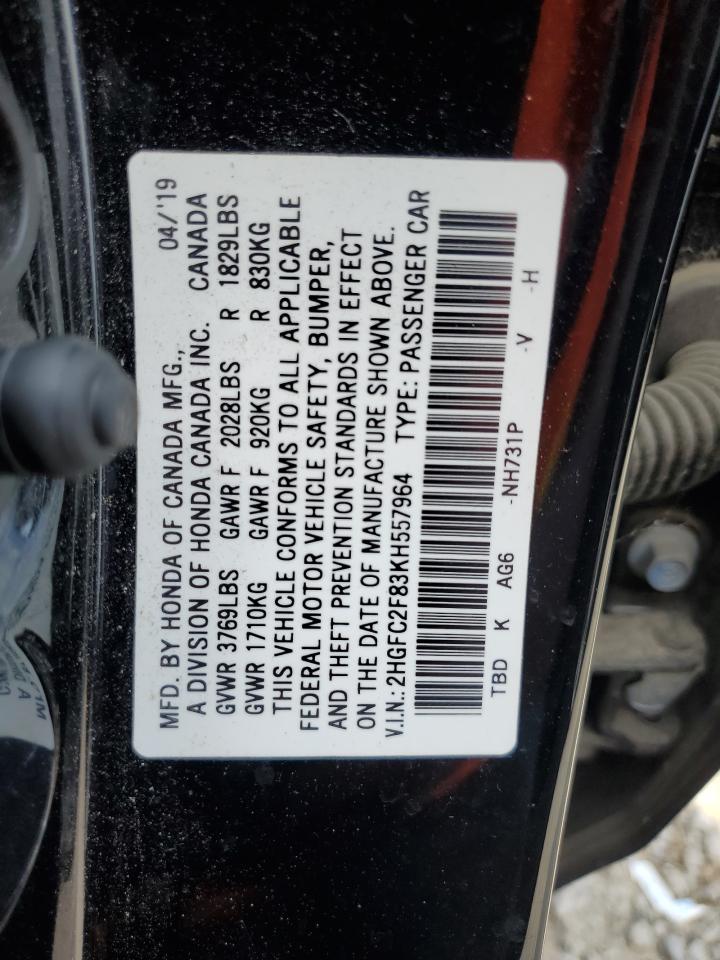 2019 Honda Civic Sport VIN: 2HGFC2F83KH557964 Lot: 60918225