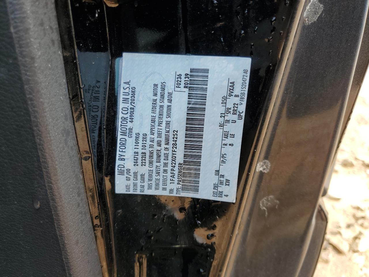 2000 Ford Mustang Gt VIN: 1FAFP42X0YF284252 Lot: 62176935