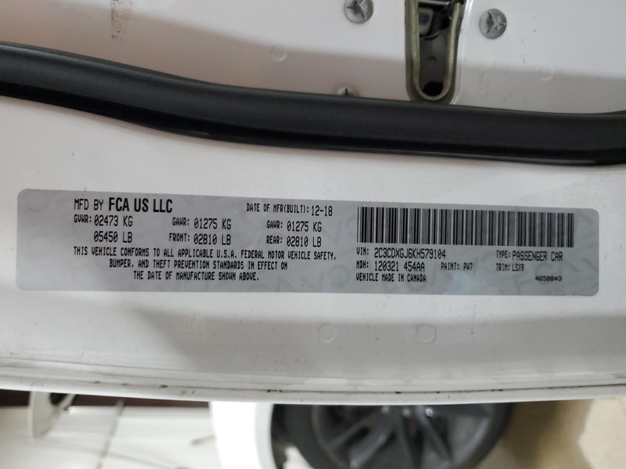 2019 Dodge Charger Scat Pack VIN: 2C3CDXGJ6KH579104 Lot: 61889295