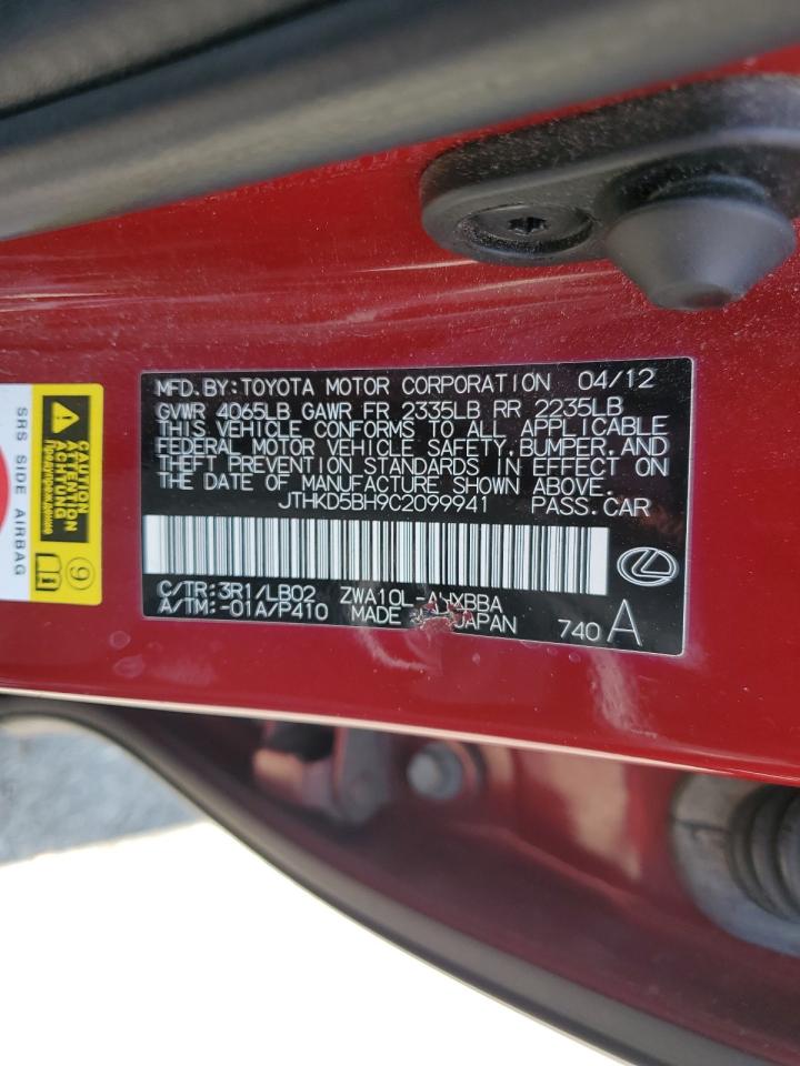 2012 Lexus Ct 200 VIN: JTHKD5BH9C2099941 Lot: 60362785