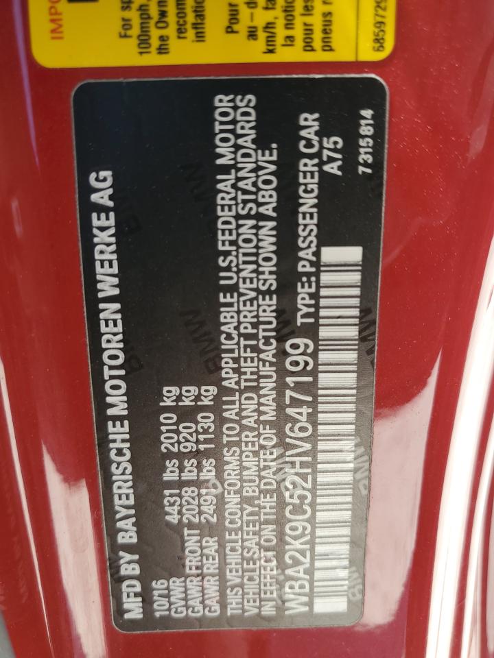 2017 BMW 230I VIN: WBA2K9C52HV647199 Lot: 61074605