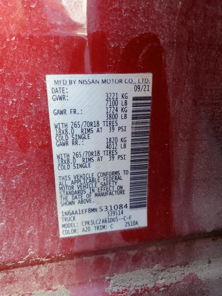 2021 Nissan Titan Sv VIN: 1N6AA1EF8MN531084 Lot: 63231285