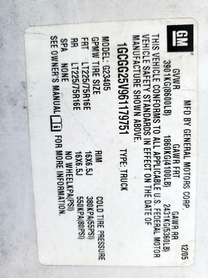 2006 Chevrolet Express G2500 VIN: 1GCGG25V961179751 Lot: 62939855