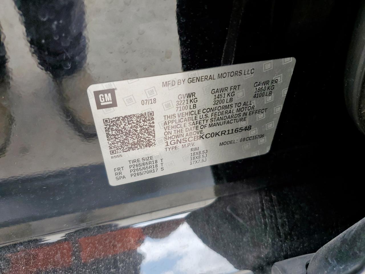 2019 Chevrolet Tahoe C1500 Lt VIN: 1GNSCBKC0KR116548 Lot: 61746795