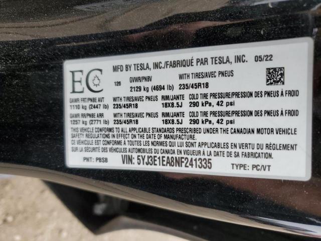 2022 TESLA MODEL 3   