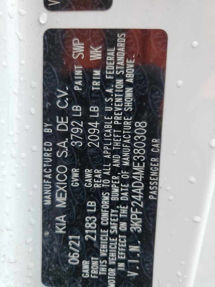 2021 Kia Forte Fe VIN: 3KPF24AD4ME380308 Lot: 63039505