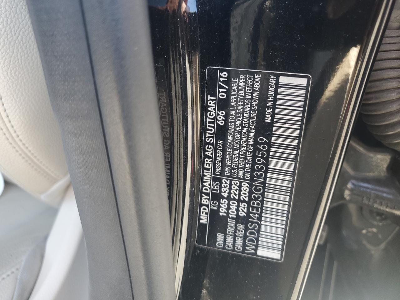 2016 Mercedes-Benz Cla 250 VIN: WDDSJ4EB3GN339569 Lot: 62197865