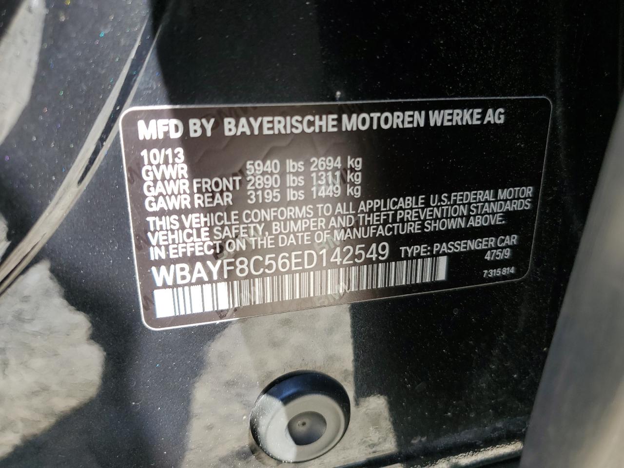 2014 BMW 750 Lxi VIN: WBAYF8C56ED142549 Lot: 58931655
