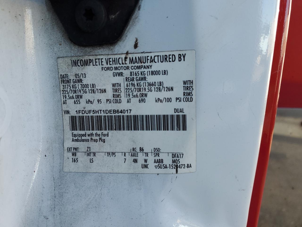 2013 Ford F550 Super Duty VIN: 1FDUF5HT1DEB64017 Lot: 57952595