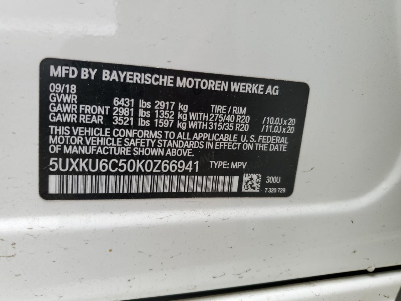 2019 BMW X6 xDrive50I VIN: 5UXKU6C50K0Z66941 Lot: 63680165