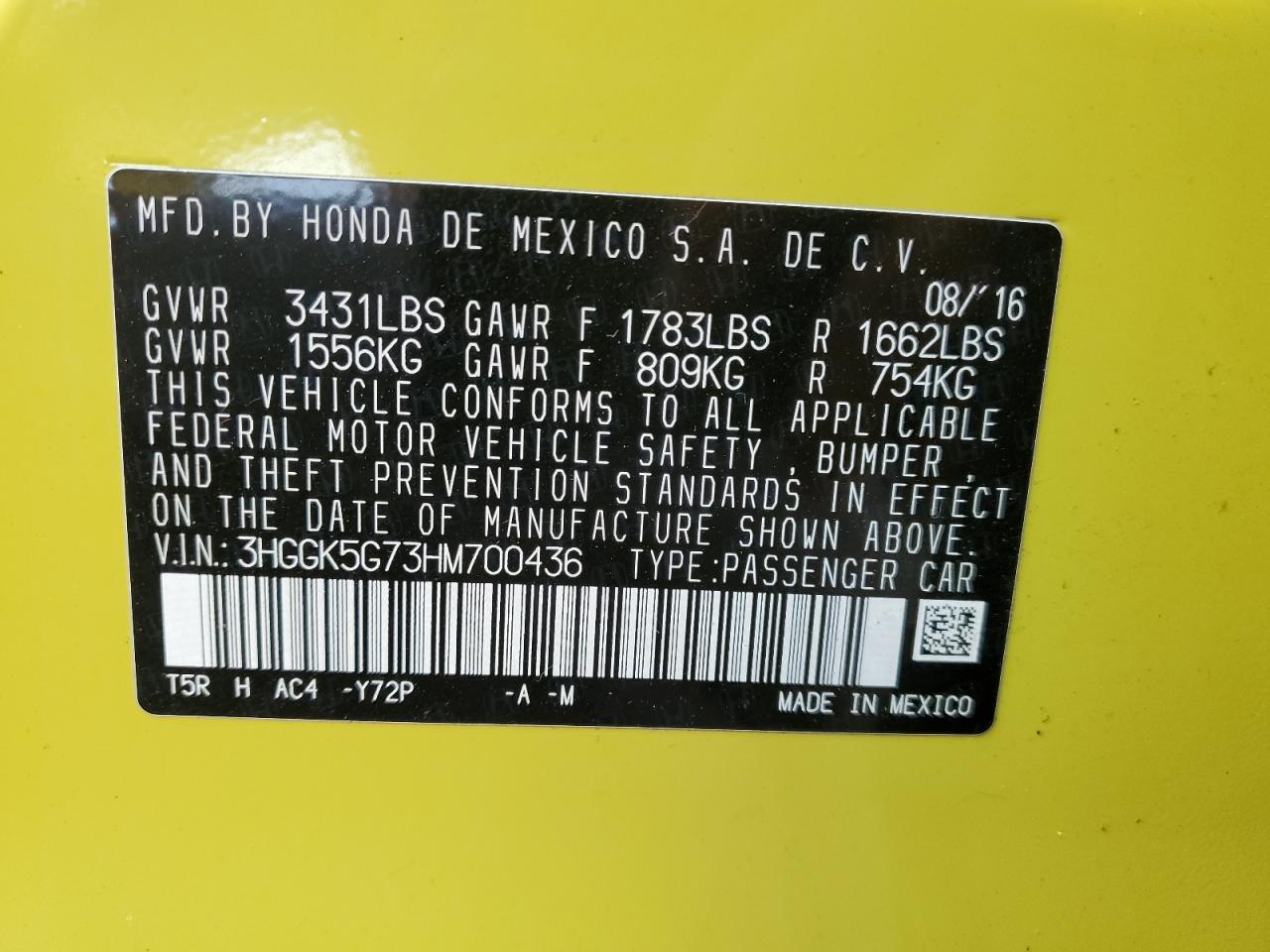 2017 Honda Fit Ex VIN: 3HGGK5G73HM700436 Lot: 63109905