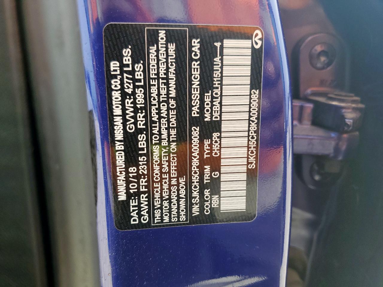 2019 Infiniti Qx30 Pure VIN: SJKCH5CP8KA009082 Lot: 62414445