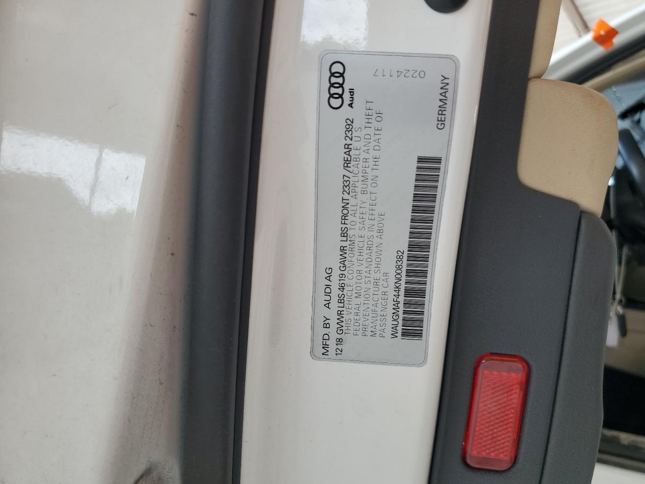 2019 Audi A4 Premium VIN: WAUGMAF44KN008382 Lot: 59678385