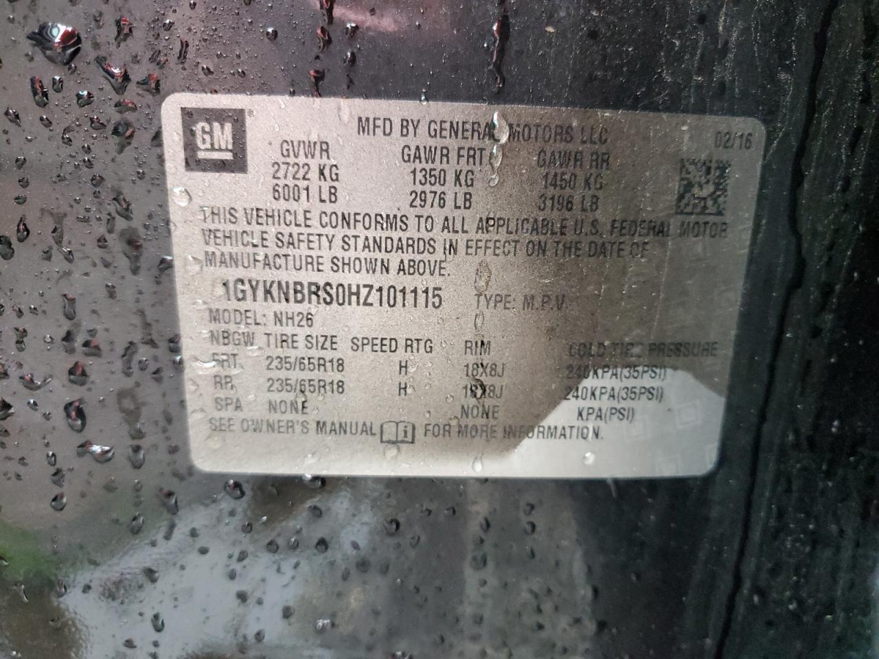 2017 Cadillac Xt5 Luxury VIN: 1GYKNBRS0HZ101115 Lot: 62333435