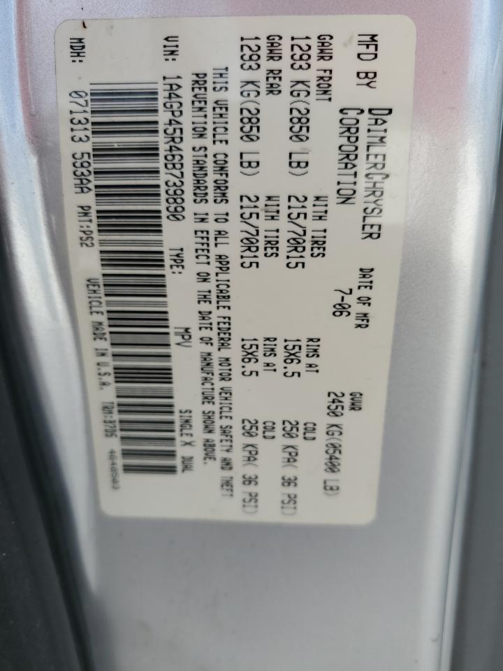 2006 Chrysler Town & Country VIN: 1A4GP45R46B739890 Lot: 62736305