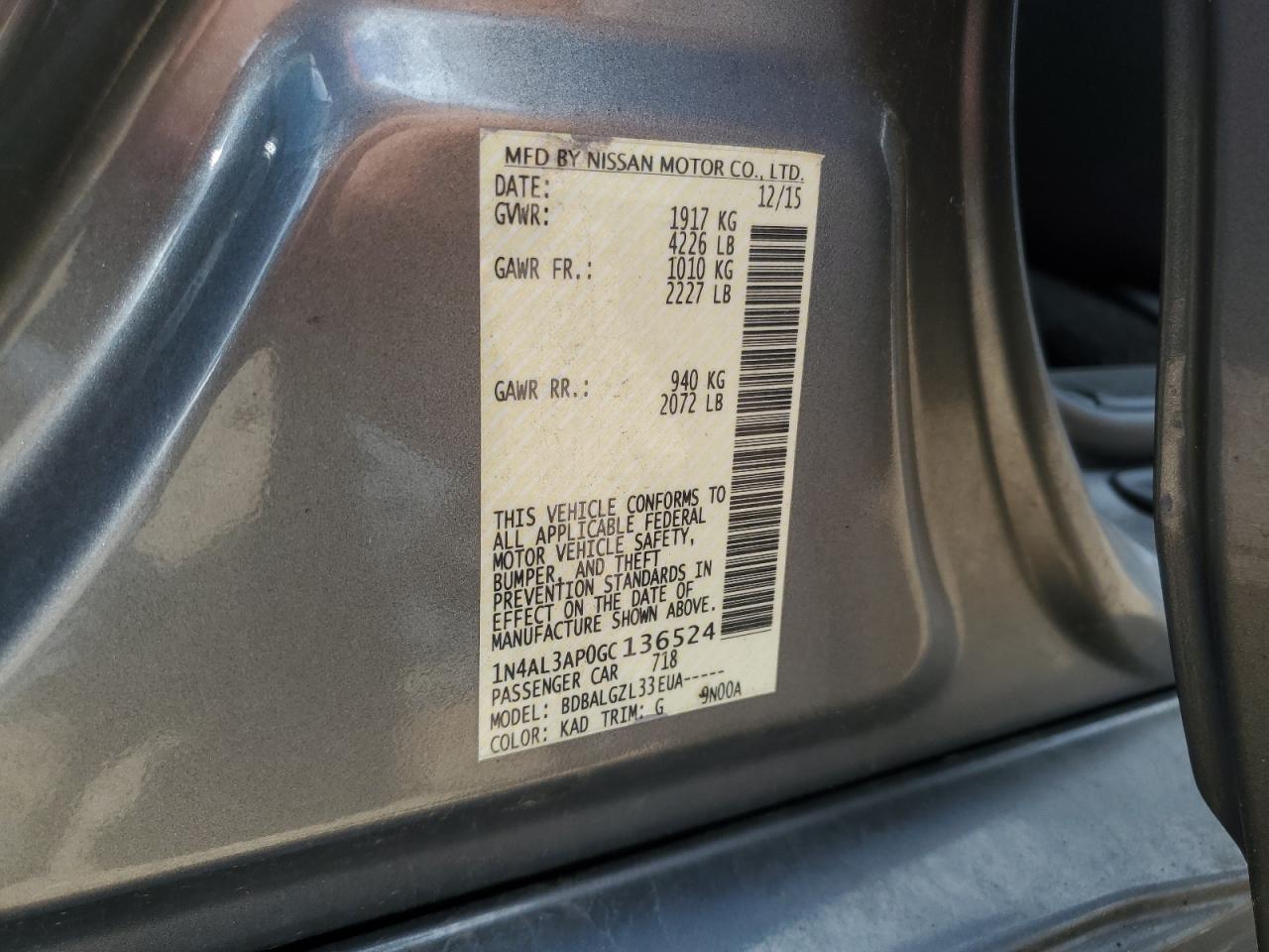 NISSAN ALTIMA 2016 VIN 1N4AL3AP0GC136524 фото 12