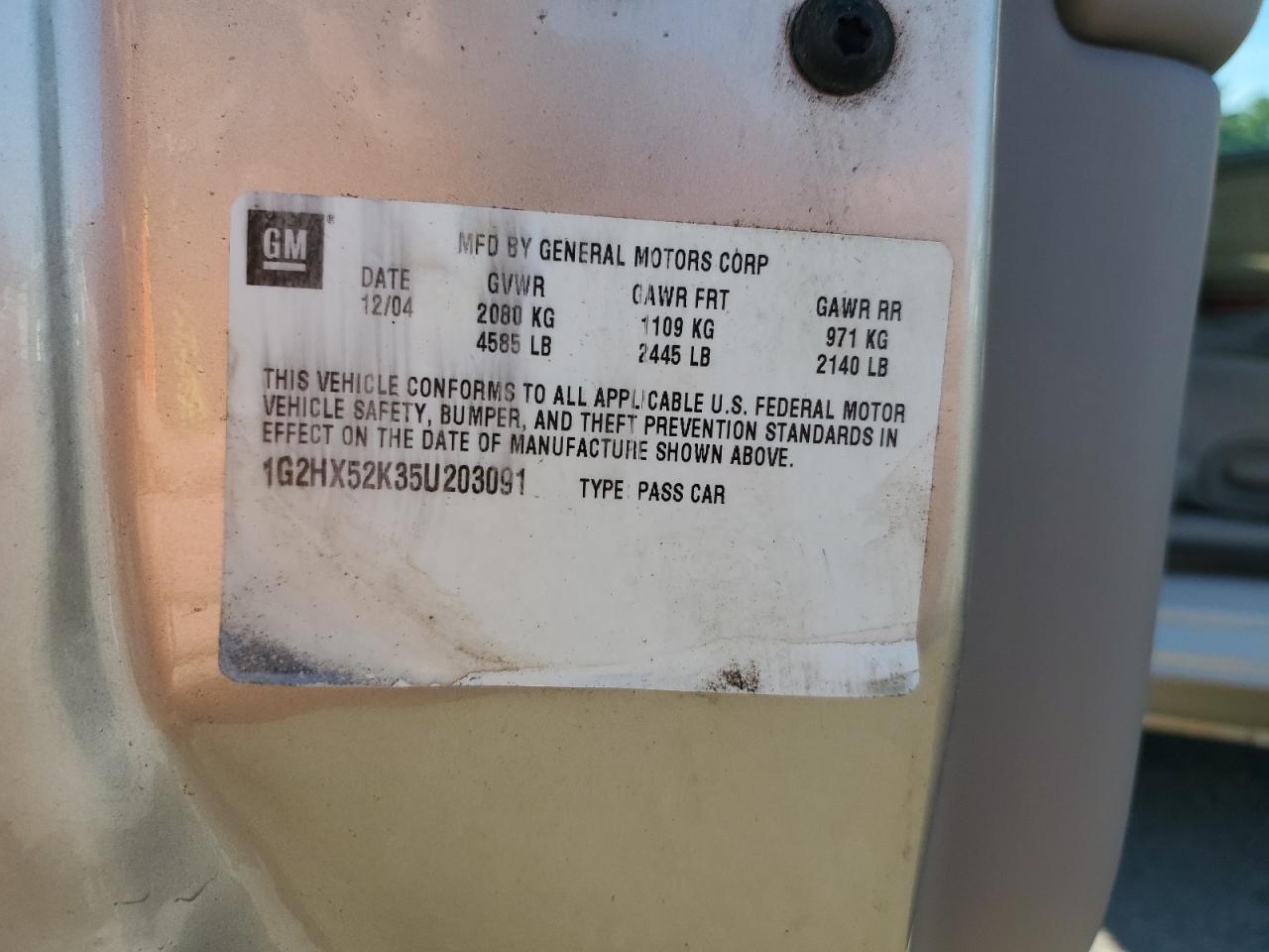 2005 Pontiac Bonneville Se VIN: 1G2HX52K35U203091 Lot: 60527405