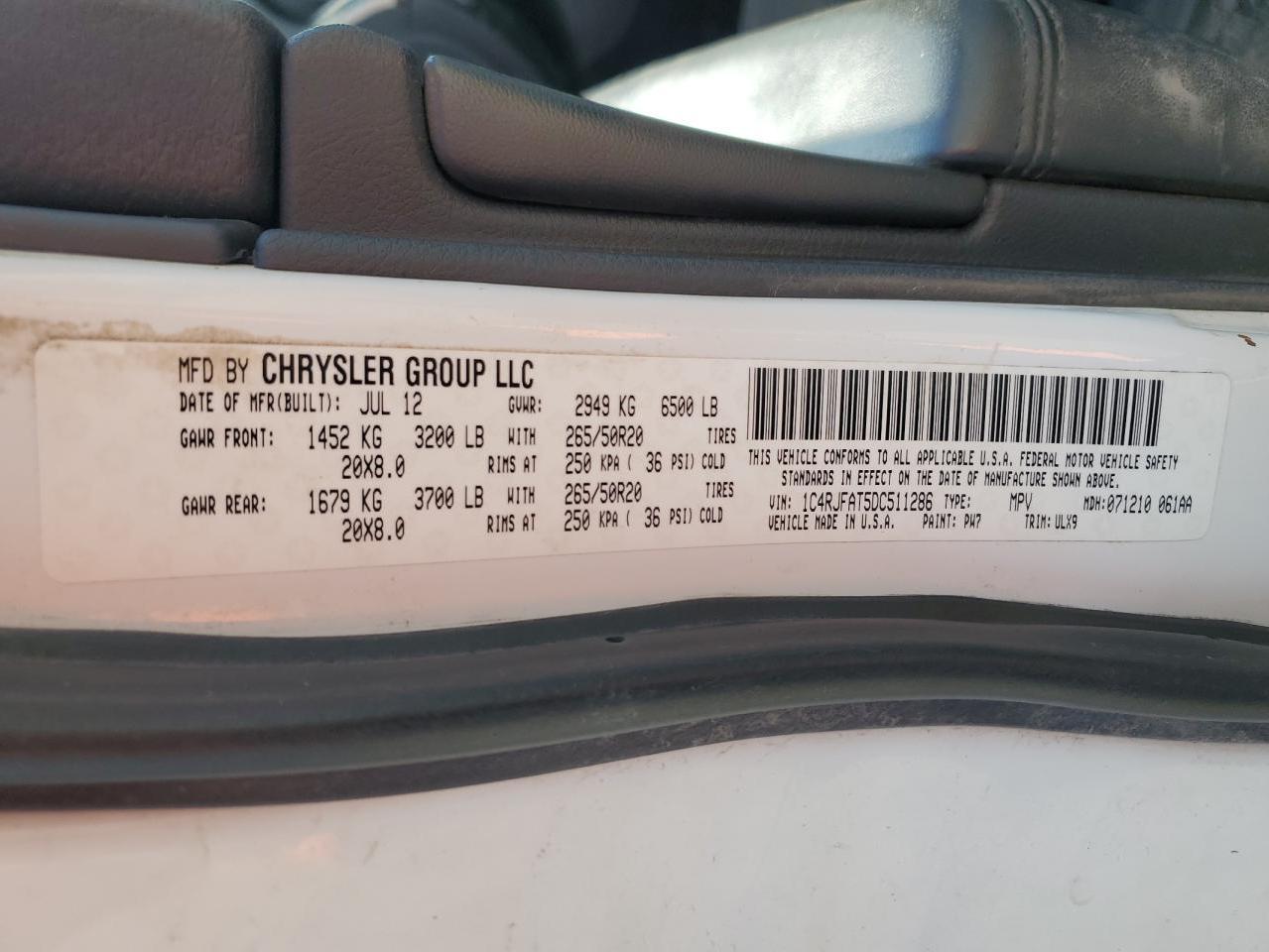 2013 Jeep Grand Cherokee Laredo VIN: 1C4RJFAT5DC511286 Lot: 61965755