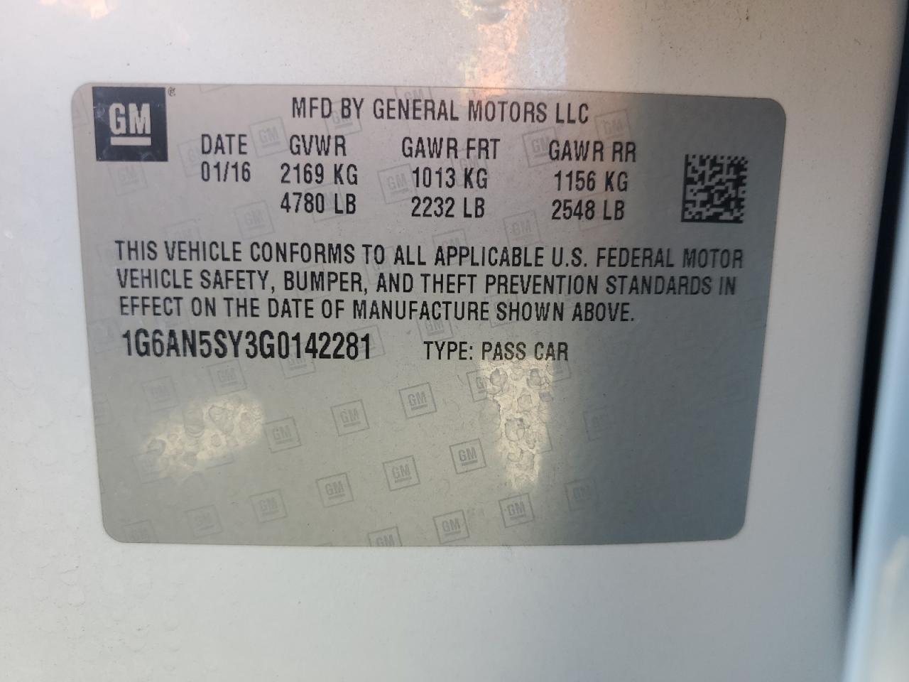 2016 Cadillac Ats-V VIN: 1G6AN5SY3G0142281 Lot: 58509855