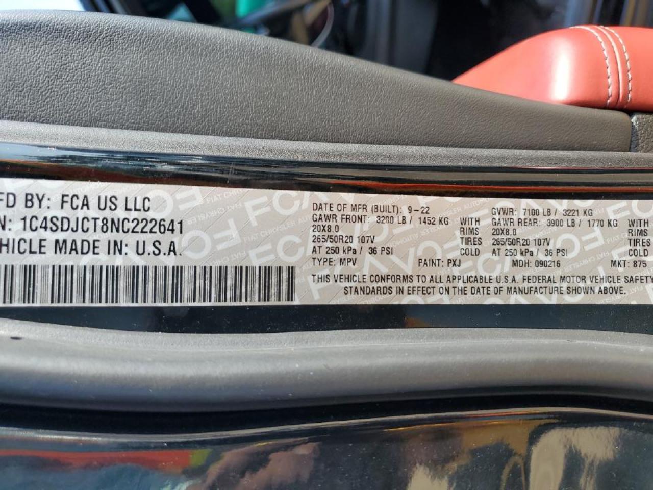 2022 Dodge Durango R/T VIN: 1C4SDJCT8NC222641 Lot: 61842735