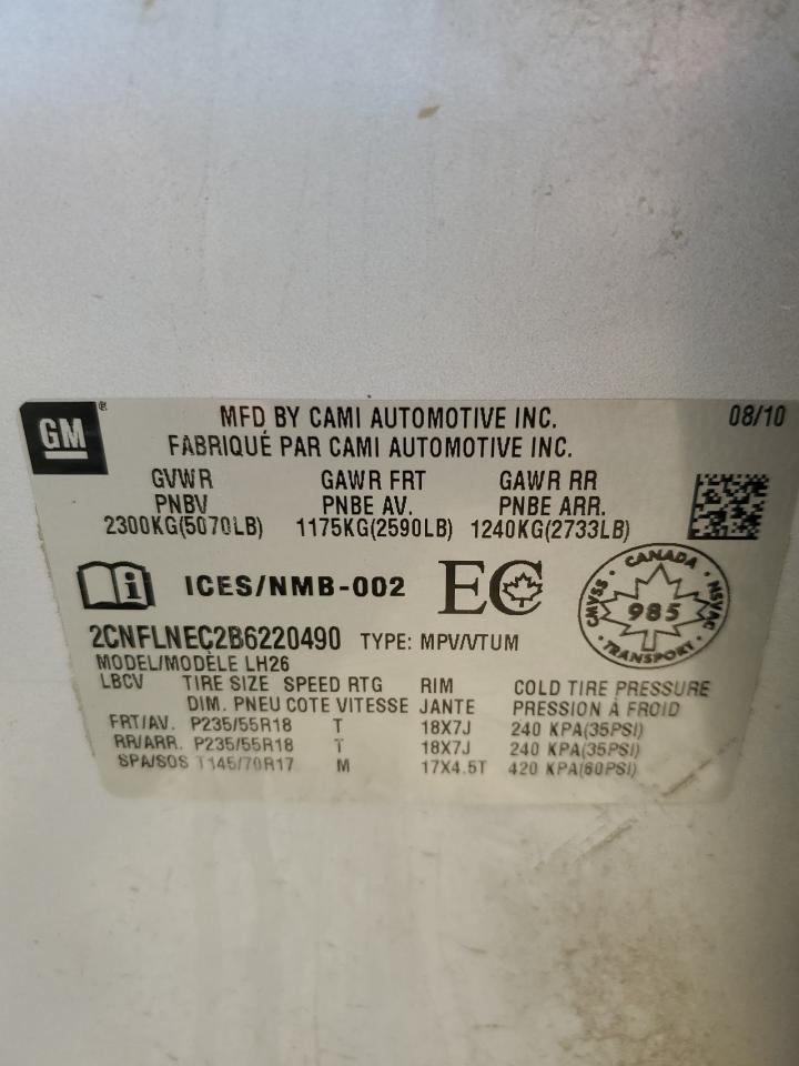 CHEVROLET EQUINOX 2011 VIN 2CNFLNEC2B6220490 zdjęcie 13