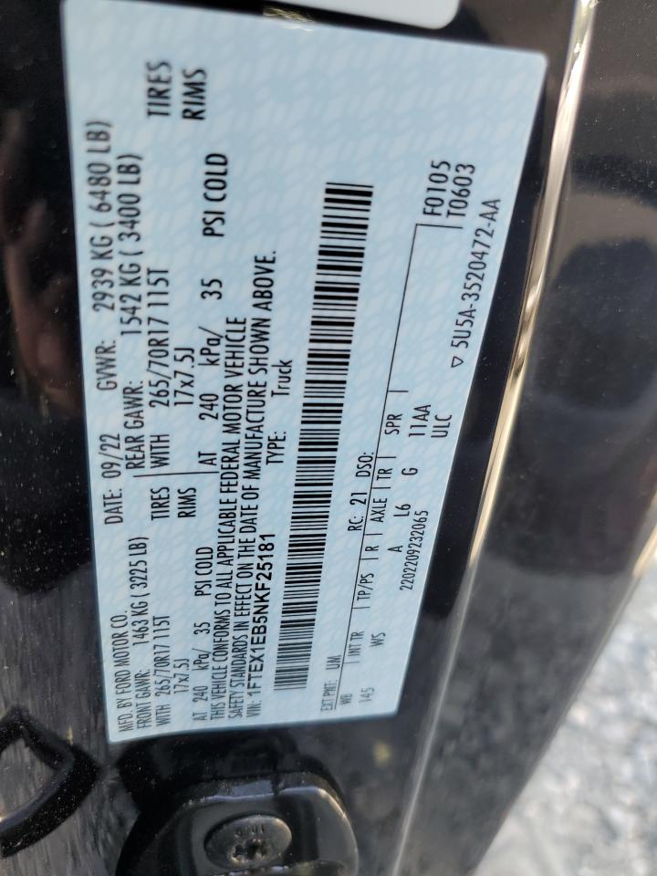 2022 Ford F150 Super Cab VIN: 1FTEX1EB5NKF25181 Lot: 61473315