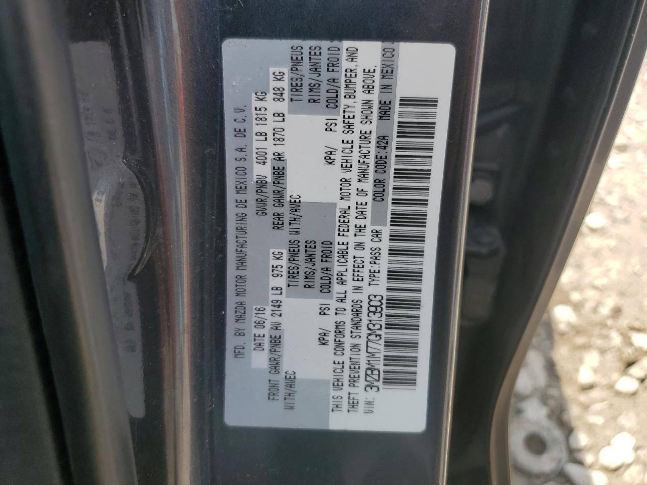 2016 Mazda 3 Touring VIN: 3MZBM1M77GM313903 Lot: 60373205