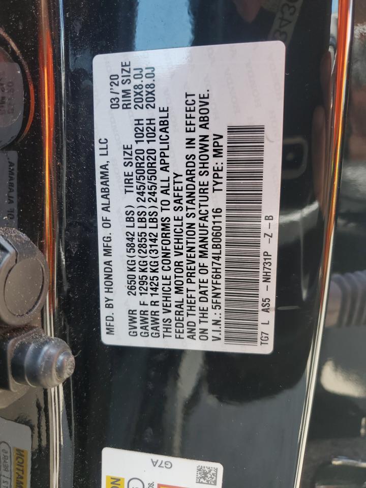 2020 Honda Pilot Black VIN: 5FNYF6H74LB060116 Lot: 61784505