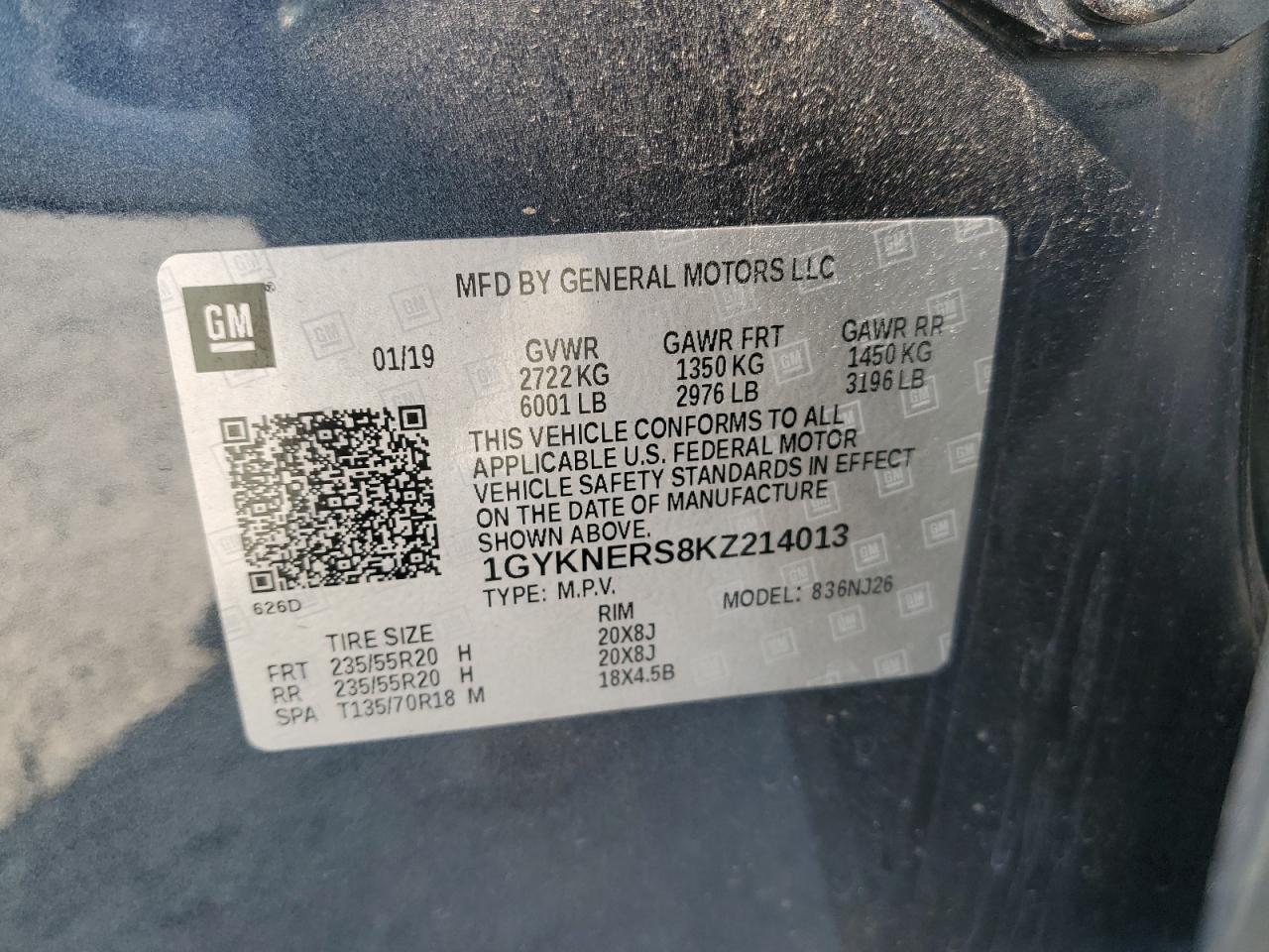 2019 Cadillac Xt5 Premium Luxury VIN: 1GYKNERS8KZ214013 Lot: 59239635