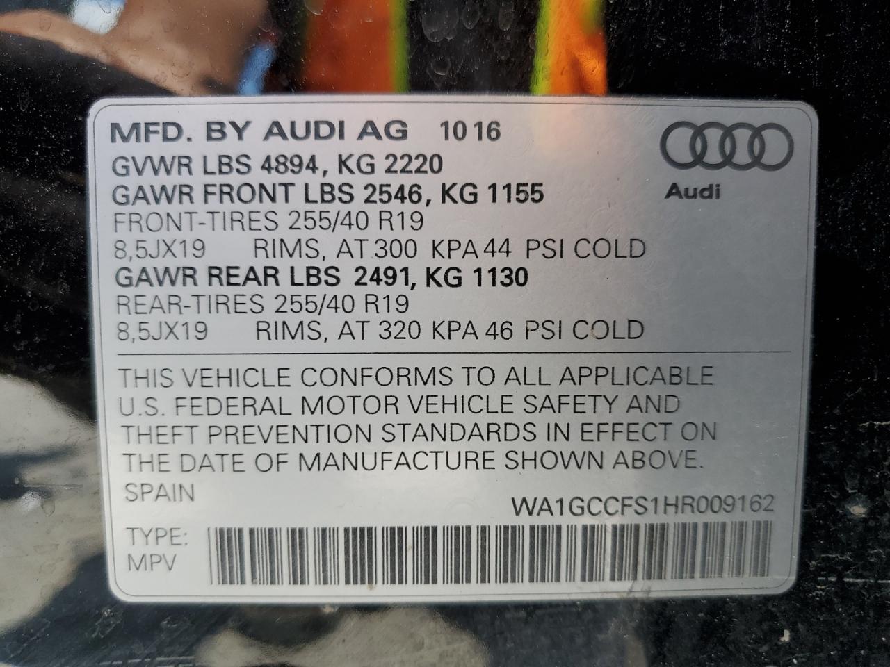 2017 Audi Q3 Prestige VIN: WA1GCCFS1HR009162 Lot: 62780305