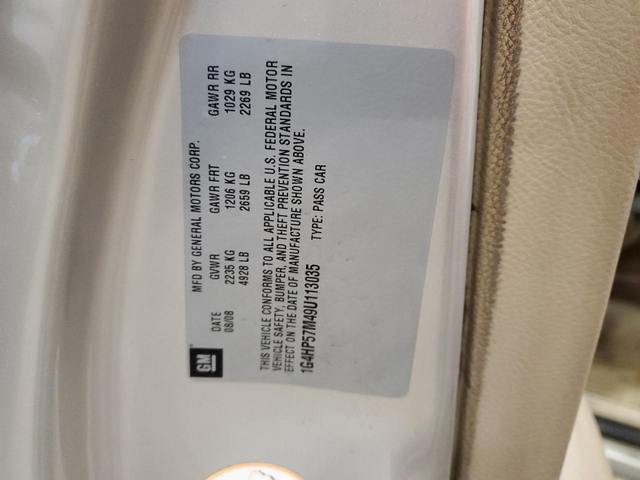 2009 Buick Lucerne Cx VIN: 1G4HP57M49U113035 Lot: 60672915