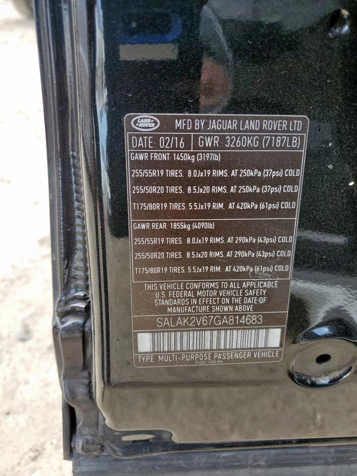 2016 Land Rover Lr4 Hse Luxury VIN: SALAK2V67GA814683 Lot: 61750035