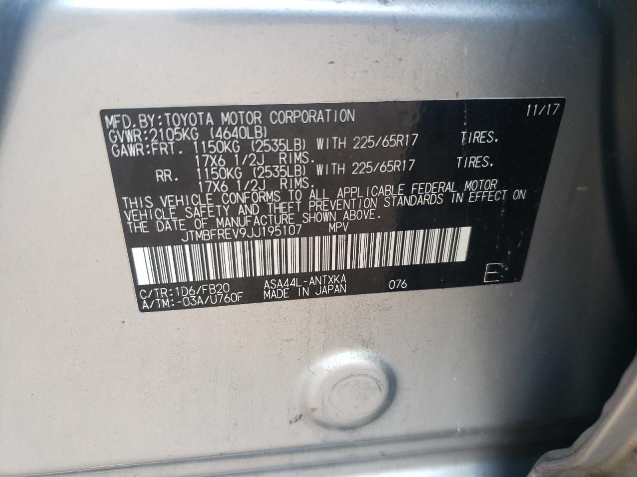 TOYOTA RAV4 2018 VIN JTMBFREV9JJ195107 фото 13