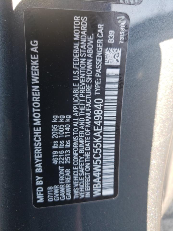 2019 BMW 430Xi VIN: WBA4W5C55KAE49840 Lot: 62061575